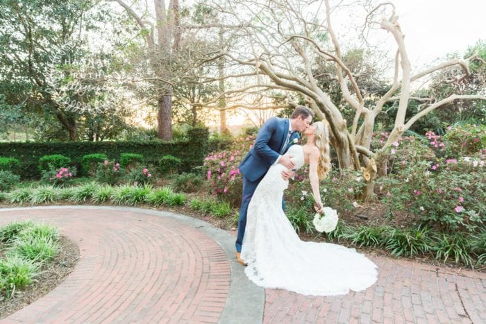 Bride and Groom kissing Pine Lakes Myrtle Beach